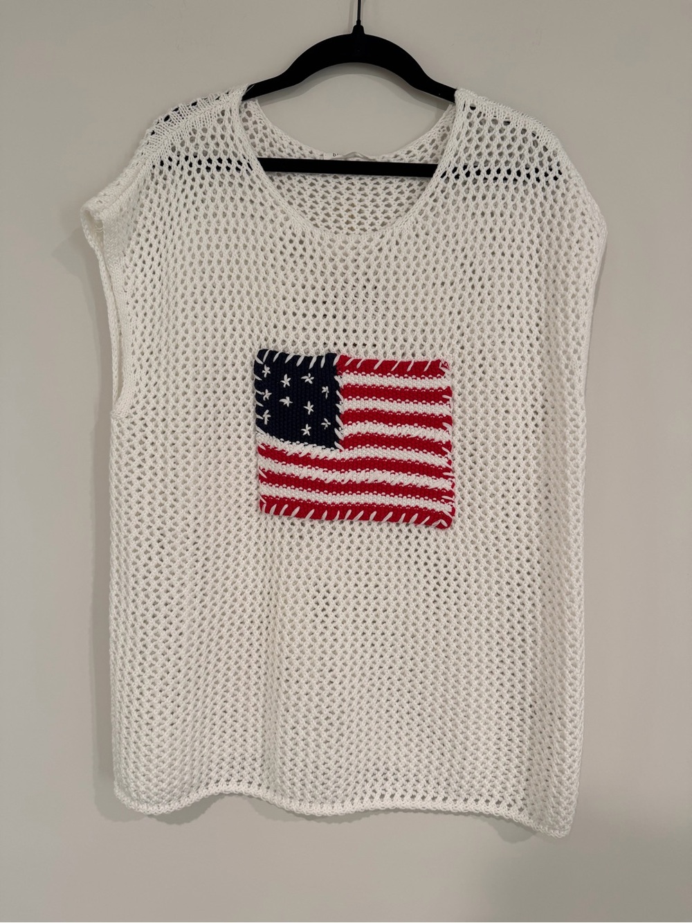 Blu Pepper White Crochet Sleeveless Top with American Flag Patch